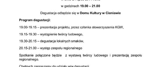 KOŁO GOSPODYŃ WIEJSKICH W MSZALNICY Zaprasza mieszkańców obszaru LGD „KORONA SĄDECKA” NA DEGUSTACJĘ STARODAWNYCH POTRAW